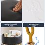 Faux Leather Round Footrest Stool with Storage Ottoman, Makeup Vanity Chair Side Table, PU Dressing Table Seat, Removable Cover, Golden Steel Legs, Black Image 5