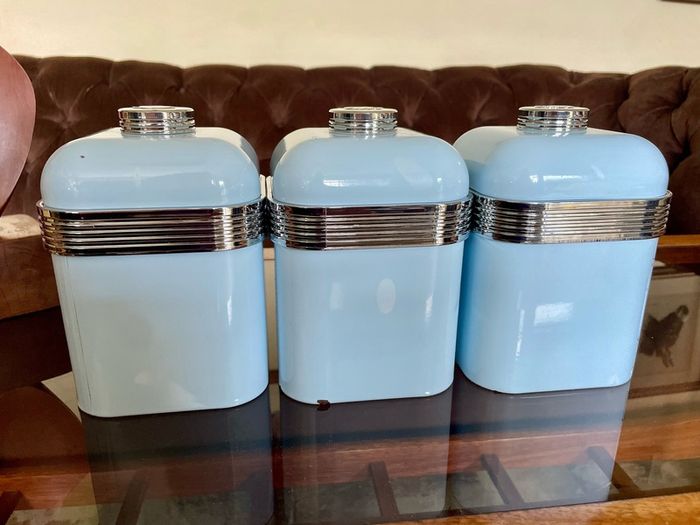 3 Swan Retro Enamel Airtight Storage Containers Powder Blue 1 litre