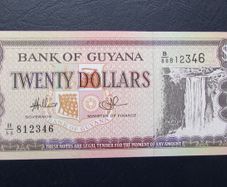 Guyana 1966-2016.20 Dollar uncirculated banknote.
