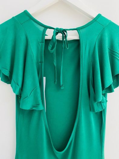 ASOS Emerald Green Open Back Ruffle Sleeve Detail Mini Dress UK 8
