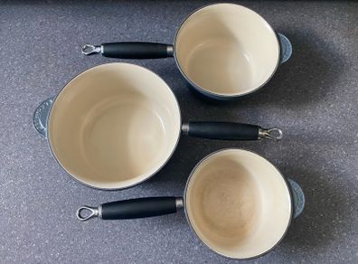 Le Creuset Cast Iron 3pc Pot Set Grey Vintage France