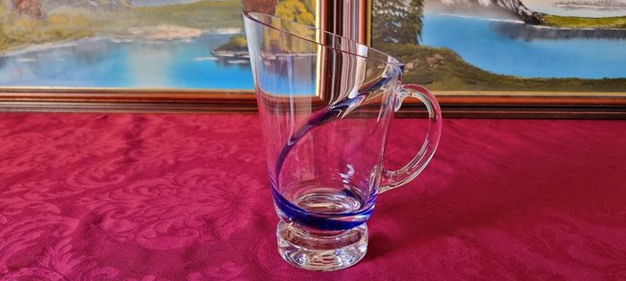 Antique Kilkenny Cobalt Blue Swirl Glass Large Footed Water Jug /Pitcher