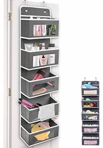 Hanging Storage Over Door Towel Wardrobe Wall Organiser for Toy Nursery Kitchen Bedroom Bathroom, Black/Grey 5 Pockets