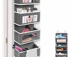 Hanging Storage Over Door Towel Wardrobe Wall Organiser for Toy Nursery Kitchen Bedroom Bathroom, Black/Grey 5 Pockets