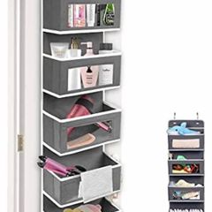 Hanging Storage Over Door Towel Wardrobe Wall Organiser for Toy Nursery Kitchen Bedroom Bathroom, Black/Grey 5 Pockets