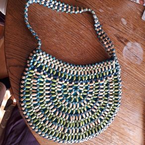 handbag - light blue with wooden beads