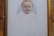 Large vintage gilt frame with hand tinted baby portrait 1900s
