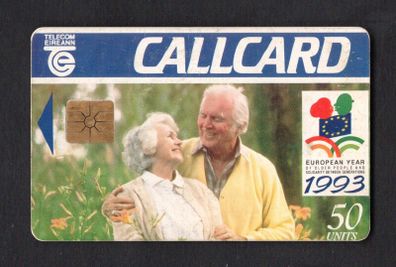 1993 Ireland 50 unit EC Year of the Elderly Front (Gemplus GEM1) Call Card Used. Telecom Eireann card number 1052
