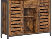 _Sideboard, kitchen cabinet, side cabinet with drawer and lamellar doors, for kitchen, dining room, living room, industrial design, vintage brown-black