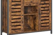 _Sideboard, kitchen cabinet, side cabinet with drawer and lamellar doors, for kitchen, dining room, living room, industrial design, vintage brown-black