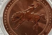1 avdp oz Fine 999 Copper Bullion Cowboy with Buffalo Privy Round.