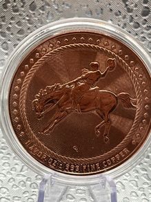 1 avdp oz Fine 999 Copper Bullion Cowboy with Buffalo Privy Round.