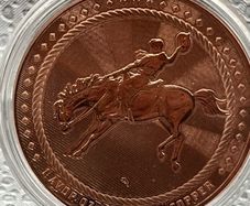1 avdp oz Fine 999 Copper Bullion Cowboy with Buffalo Privy Round.