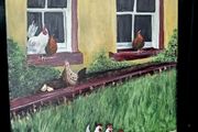 Original acrylic painting of chickens - Aine Art