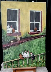 Original acrylic painting of chickens - Aine Art