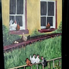 Original acrylic painting of chickens - Aine Art