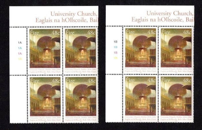 2006 Ireland 150th Anniversary of Dublin's University Church Commemorative Stamp Plate Block 1A1A1A1A & 1B1B1B1B Mint Never Hinged (MNH)