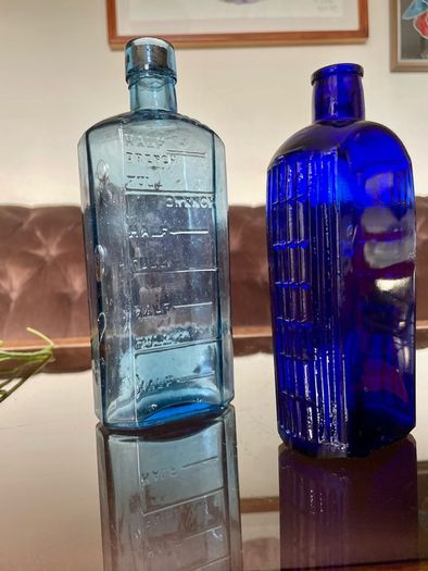 Antique Cobalt & Sky Blue Apothecary Bottles Late 19th Century Victorian