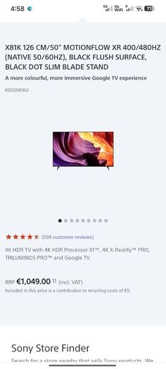 Sony Tv Set - Kd-50x81k  4k Hdr Tv