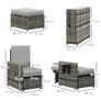 Rattan Sun Lounger w/ Storage Tea Table & Footstools, Grey Image 2