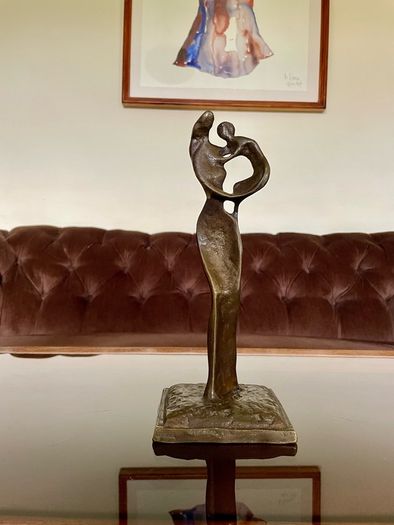 Abstract Modernist Bronze Mother and Child Sculpture Statue Figurine