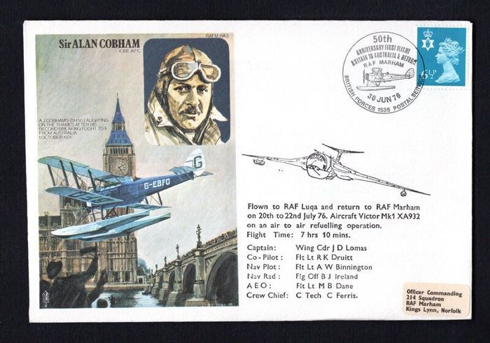 1976 Northern Ireland Illustrated Cover Commemorating 50th Anniversary of Britain to Australia and return tying 6 1/2p Machin definitive stamp