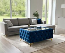 Chesterfield Coffee Table Velvet Rectangle 83x63x45cm with Glass