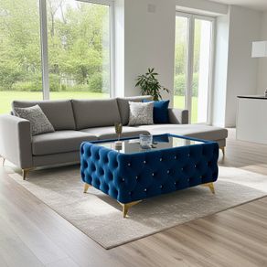 Chesterfield Coffee Table Velvet Rectangle 83x63x45cm with Glass