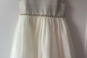 Silver gold white and diamond dress with dropped hem and drill detail