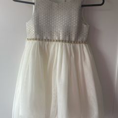 Silver gold white and diamond dress with dropped hem and drill detail