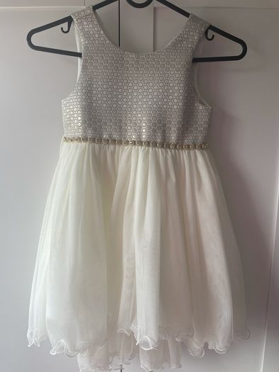 Silver gold white and diamond dress with dropped hem and drill detail