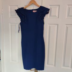Ted Baker Royal Blue Dress with Ruffle Shoulders  Size UK 10 Ted Size 2