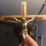 Vintage 1950s/1960s Mid-Century Modern Wooden Wall Crucifix with Metal Inlay Image 2