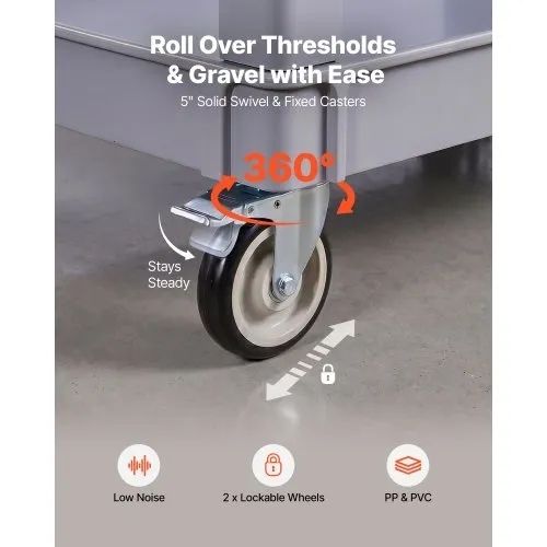 Utility Cart, 250 kg Capacity, 2 Tier Service Cart with 360 Swivel and Fixed Wheels (2 with Brakes), Heavy Duty Plastic Rolling with Storage Tray, Tool Storage for Garage Warehouse Workshop