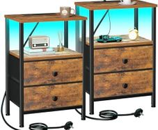 Night Stand Set 2, LED Nightstand with Charging Station