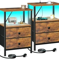 Night Stand Set 2, LED Nightstand with Charging Station