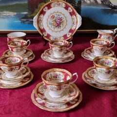Antique 21 Piece Royal Albert Lady Hamilton Bone China Tea Set For 6 Person Setting Made In England