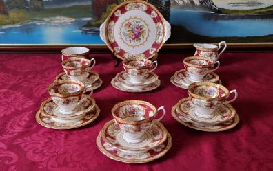 Antique 21 Piece Royal Albert Lady Hamilton Bone China Tea Set For 6 Person Setting Made In England