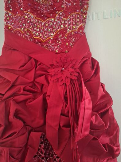 red floor length dress