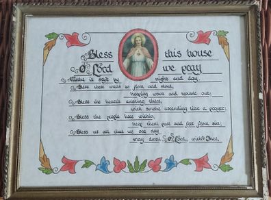 Vintage Bless This House Framed Religious Calligraphy Picture