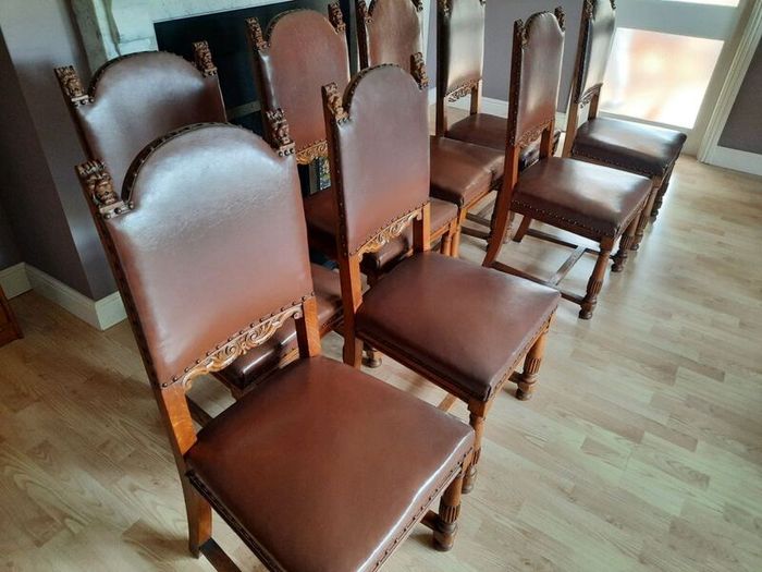 Antique Oak & Leather Dining Chairs