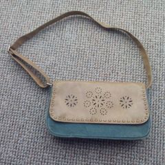 Denim and Leather Effect Shoulder Bag.