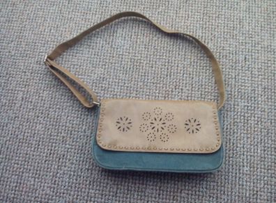 Denim and Leather Effect Shoulder Bag.