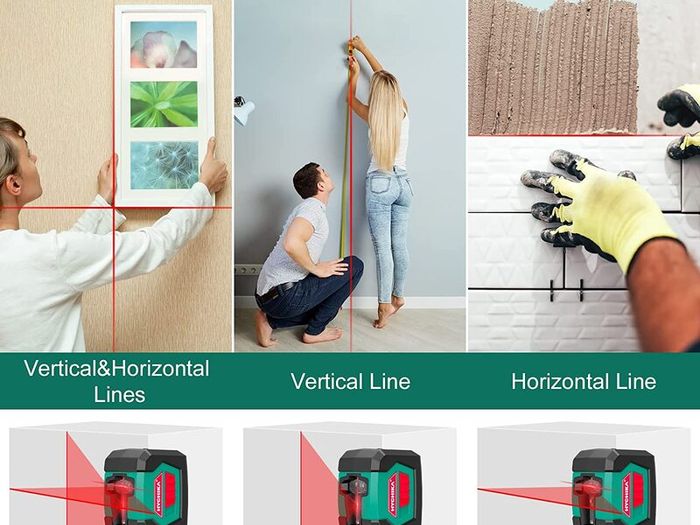 15M Self-Leveling Line Laser with Double Laser Module, 360  Laser with 2 Lines Horizontal/Vertical, Flexible Magnetic Base, 2 x AA Batteries Included