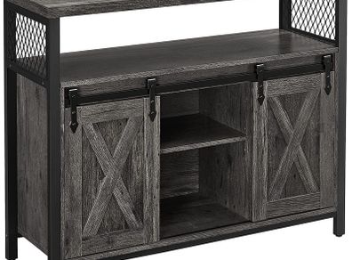 Sideboard Kitchen Cabinet Storage Cabinet with 2 Sliding Doors Adjustable Shelf Industrial for Living Room Anthracite Grey Black
