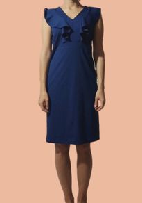 Gerard V-Neck Ruffle Cap Sleeve Sheath Midi Dress