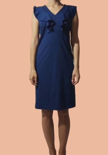 Gerard V-Neck Ruffle Cap Sleeve Sheath Midi Dress
