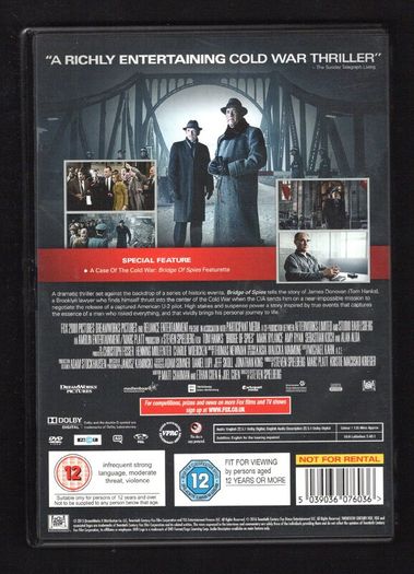 Bridge of Spies. DVD Movie. Staring Tom Hanks,  Alan Alda and Mark Rylance.