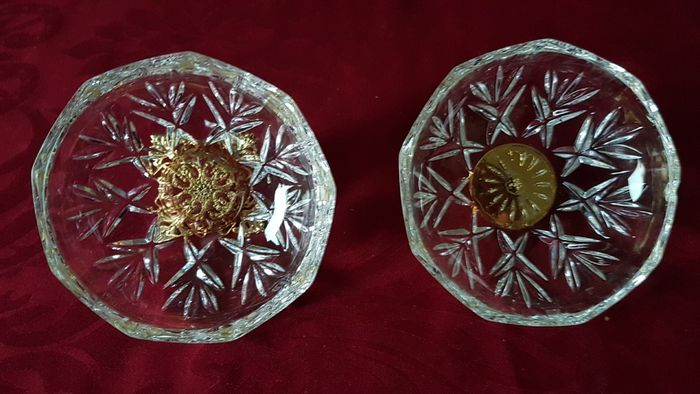 Killarney Crystal Cut Crystal Glass Happy Anniversary Lidded Jewelry Dish / Bowl With 22 Carat Gold Cover Handle and Footed Base Finishing Made In Ireland