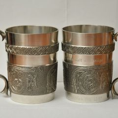 Vintage Pair of Mullingar Pewter Celtic Kells Tankards 10oz Toyota Golf Cup 1987 (Set of 2)